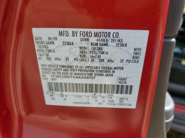 1FMCU0D7XAKA54707 - 2010 FORD ESCAPE XLT RED photo 13