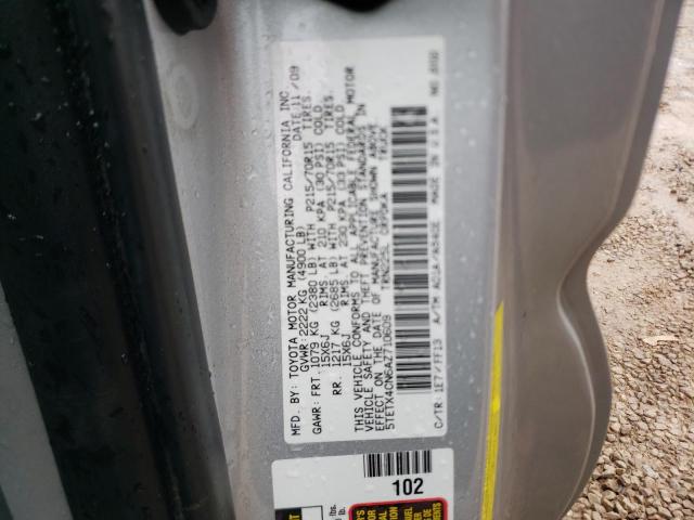 5TETX4CN6AZ710609 - 2010 TOYOTA TACOMA ACCESS CAB ვერცხლისფერი ფოტო 12