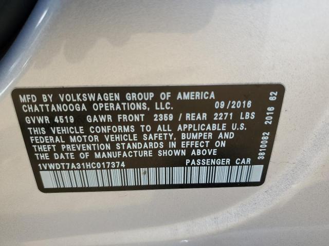 1VWDT7A31HC017374 - 2017 VOLKSWAGEN PASSAT R-LINE Gümüş foto 13