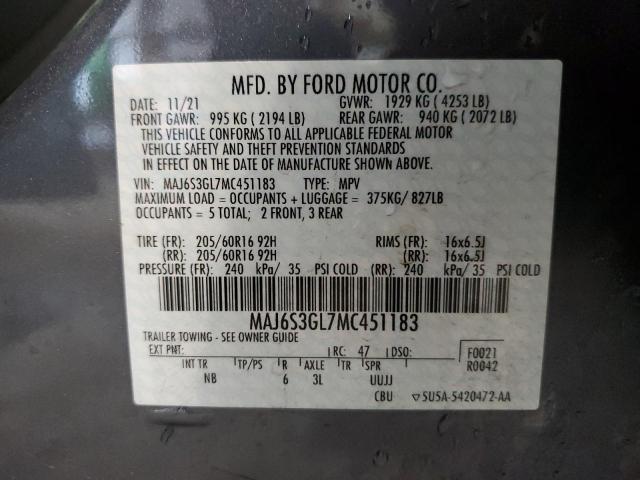 MAJ6S3GL7MC451183 - 2021 FORD ECOSPORT SE 灰色 照片 14