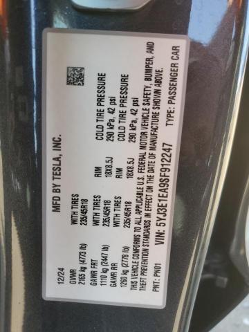 5YJ3E1EA9SF912247 - 2025 TESLA MODEL 3 ნაცრისფერი ფოტო 12