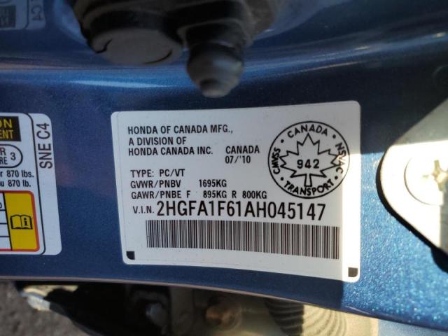 2HGFA1F61AH045147 - 2010 HONDA CIVIC LX-S BLUE photo 12