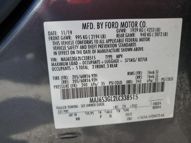 MAJ6S3GL2LC338515 - 2020 FORD ECOSPORT SE 石墨色 照片 13