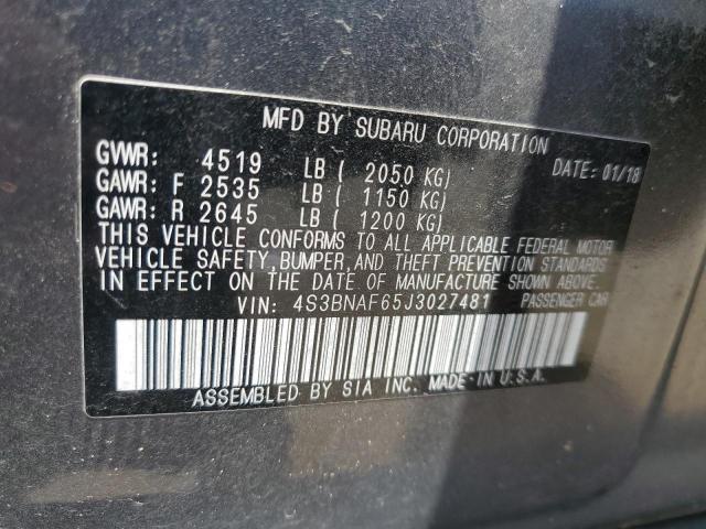 4S3BNAF65J3027481 - 2018 SUBARU LEGACY 2.5I PREMIUM GRAY photo 13