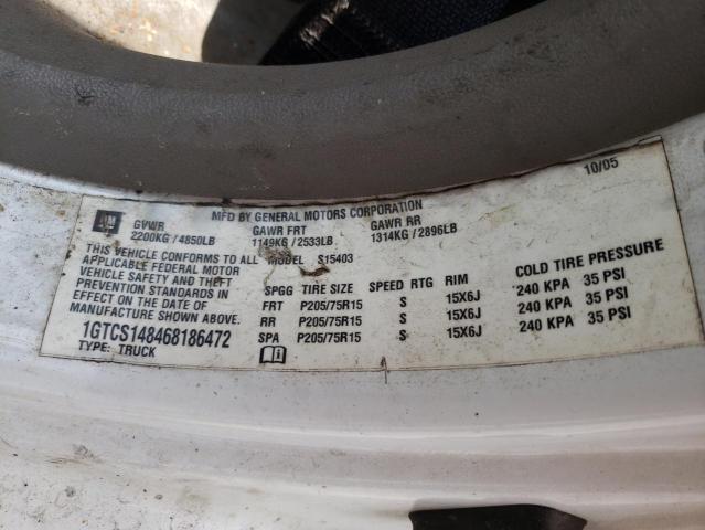1GTCS148468186472 - 2006 GMC CANYON WHITE photo 12