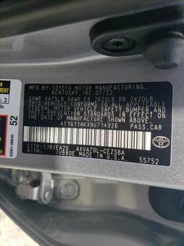 4T1G11AKXNU714926 - 2022 TOYOTA CAMRY SE SILVER photo 13