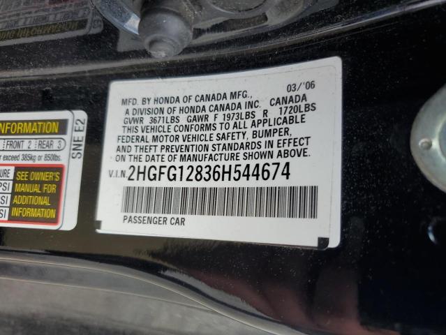 2HGFG12836H544674 - 2006 HONDA CIVIC EX BLACK photo 12