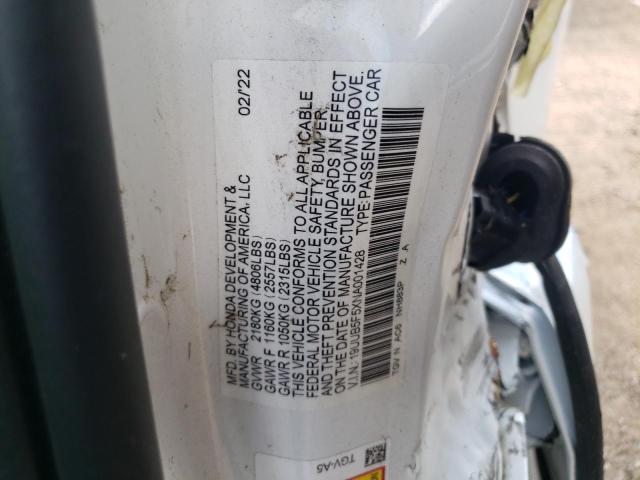 19UUB5F5XNA001428 - 2022 ACURA TLX TECH A WHITE photo 12