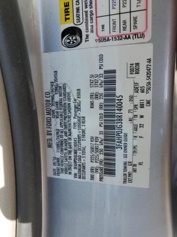 3FAHP0JG3BR140045 - 2011 FORD FUSION SEL SILVER photo 12