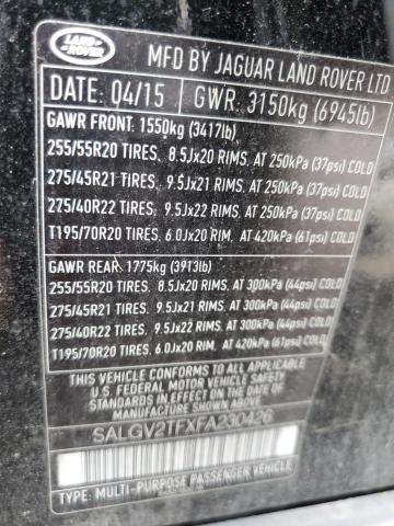 SALGV2TFXFA230426 - 2015 LAND ROVER RANGE ROVE AUTOBIOGRAPHY BLACK photo 13