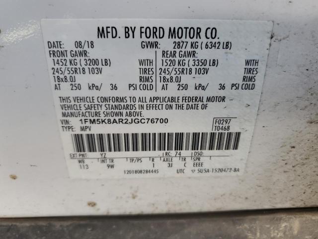 1FM5K8AR2JGC76700 - 2018 FORD EXPLORER POLICE INTERCEPTOR 白色 照片 12