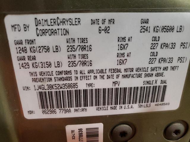 1J4GL38K52W358685 - 2002 JEEP LIBERTY RENEGADE 绿色 照片 13