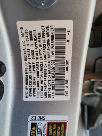 19XFA1F83AE061393 - 2010 HONDA CIVIC EX GRAY photo 12
