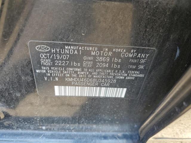 KMHDU46D68U345928 - 2008 HYUNDAI ELANTRA GL BLACK photo 10