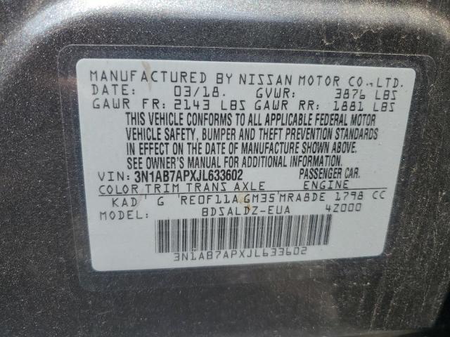 3N1AB7APXJL633602 - 2018 NISSAN SENTRA S GRAY photo 12