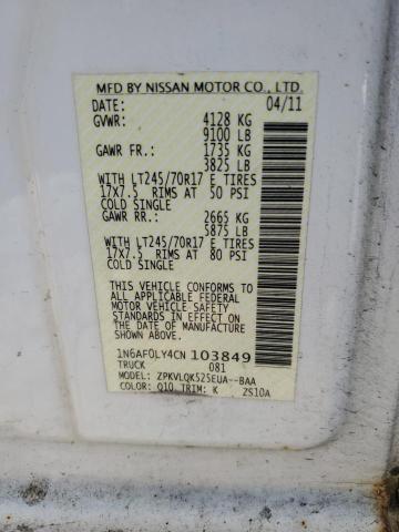 1N6AF0LY4CN103849 - 2012 NISSAN NV 2500 WHITE photo 14