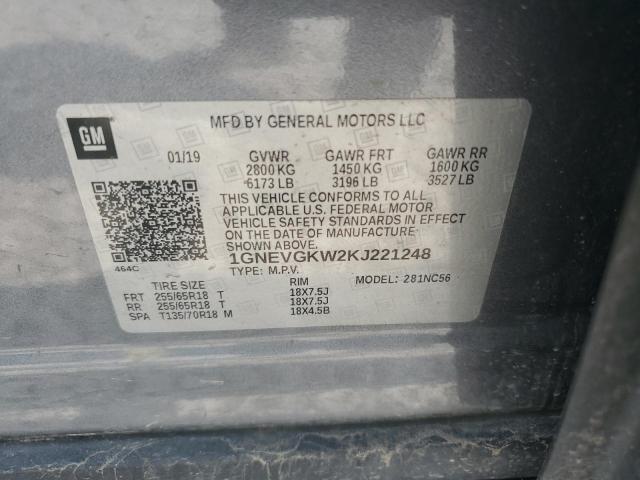 1GNEVGKW2KJ221248 - 2019 CHEVROLET TRAVERSE LT 黑色 照片 13