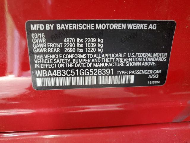 WBA4B3C51GG528391 - 2016 BMW 435 XI GRAN COUPE RED photo 12
