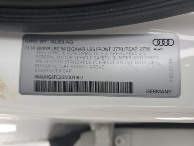 WAUHGAFC2GN001697 - 2016 AUDI A6 PRESTIGE WHITE photo 12