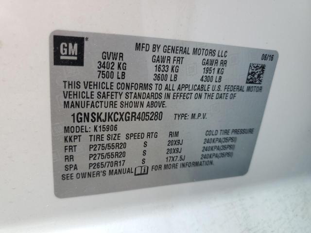 1GNSKJKCXGR405280 - 2016 CHEVROLET SUBURBAN K1500 LTZ WHITE photo 13