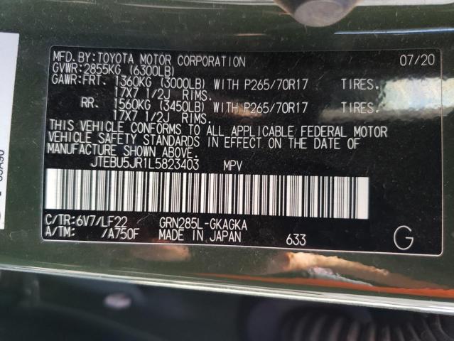 JTEBU5JR1L5823403 - 2020 TOYOTA 4RUNNER SR5/SR5 PREMIUM 绿色 照片 13