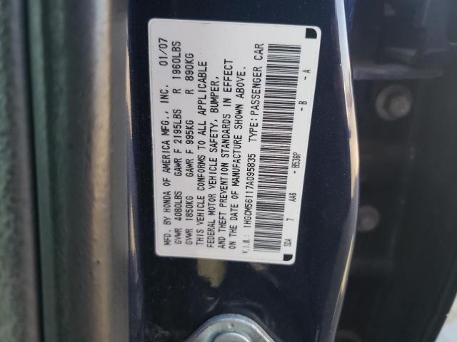 1HGCM56117A095835 - 2007 HONDA ACCORD VALUE BLUE photo 12