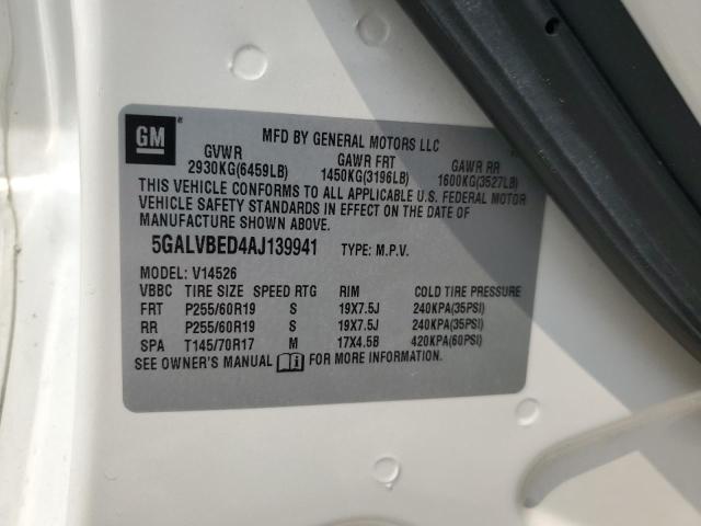 5GALVBED4AJ139941 - 2010 BUICK ENCLAVE CXL 白色 照片 13