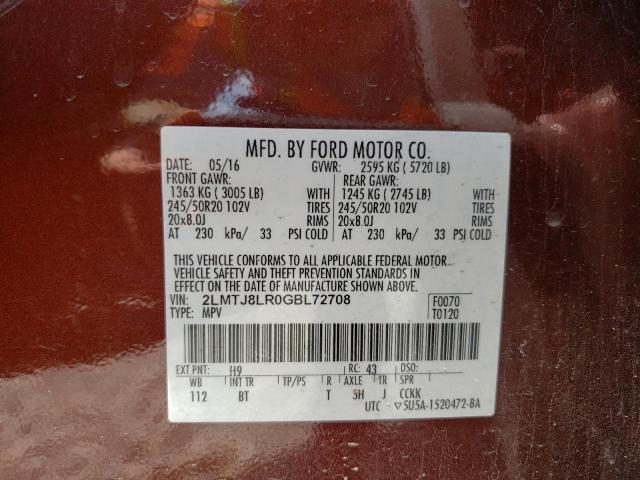 2LMTJ8LR0GBL72708 - 2016 LINCOLN MKX RESERVE Tünd qırmızı foto 13