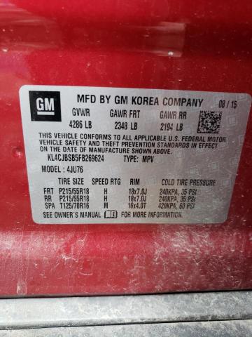 KL4CJBSB5FB269624 - 2015 BUICK ENCORE CONVENIENCE RED photo 12