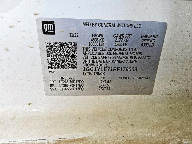 1GC1YLE71PF176003 - 2023 CHEVROLET SILVERADO K2500 HEAVY DUTY WHITE photo 12