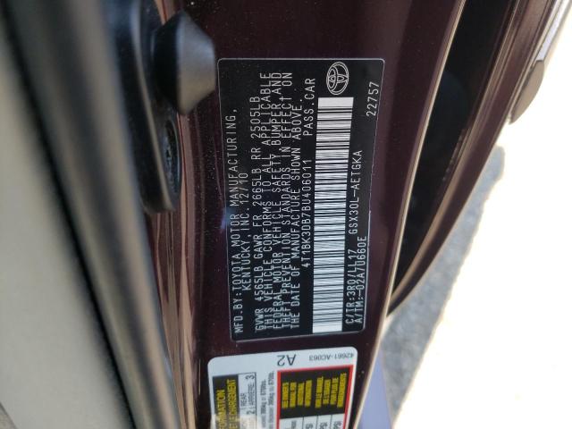 4T1BK3DB7BU406011 - 2011 TOYOTA AVALON BASE Bordo foto 12