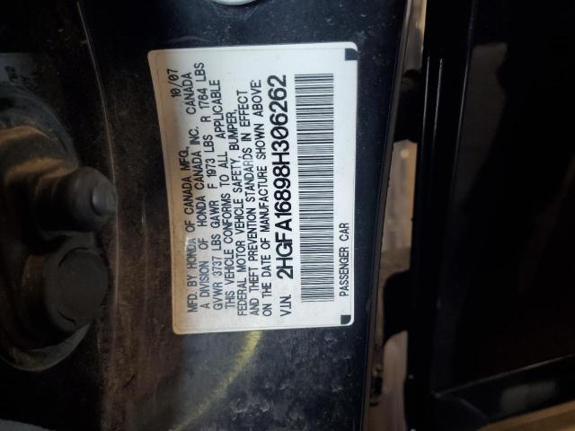 2HGFA16898H306262 - 2008 HONDA CIVIC EX BLACK photo 12