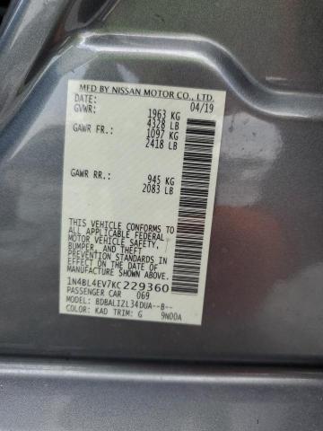 1N4BL4EV7KC229360 - 2019 NISSAN ALTIMA SL 灰色 照片 12