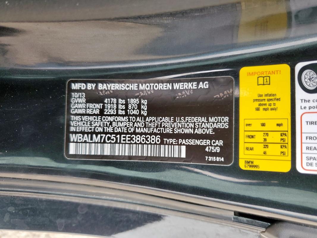 WBALM7C51EE386386 - 2014 BMW Z4 SDRIVE35I BLACK photo 12