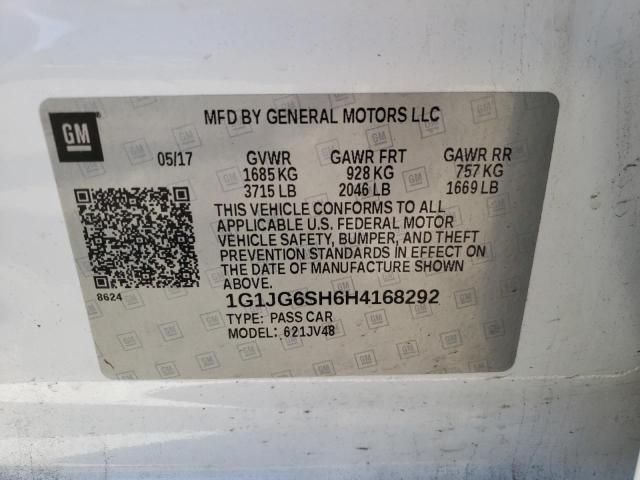 1G1JG6SH6H4168292 - 2017 CHEVROLET SONIC WHITE photo 12