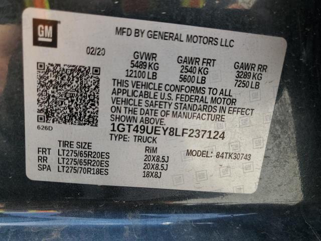 1GT49UEY8LF237124 - 2020 GMC SIERRA K3500 SLT CHARCOAL photo 12