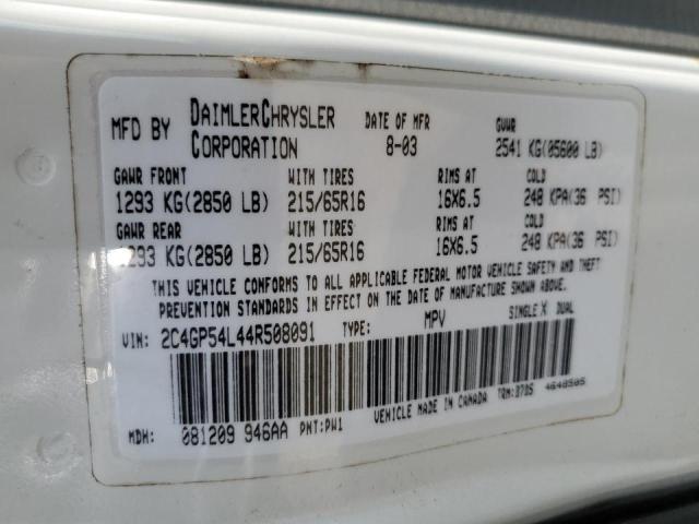 2C4GP54L44R508091 - 2004 CHRYSLER TOWN & COU TOURING 白色 照片 10