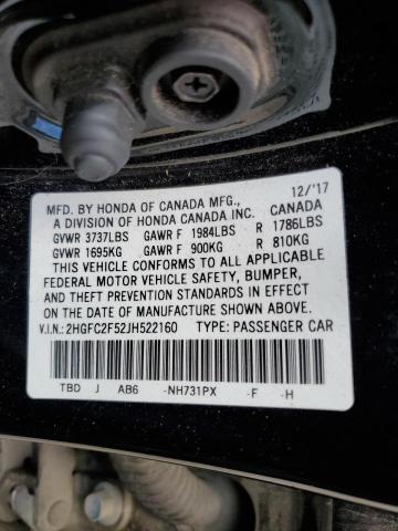 2HGFC2F52JH522160 - 2018 HONDA CIVIC LX შავი ფოტო 12