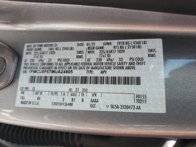 1FMCU0F67MUA24805 - 2021 FORD ESCAPE S SILVER photo 13