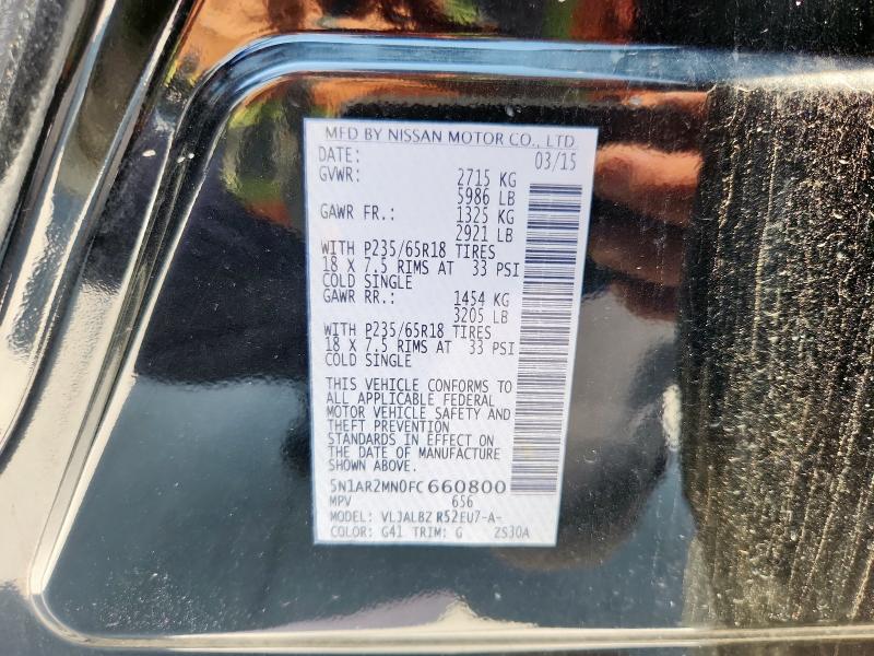 5N1AR2MN0FC660800 - 2015 NISSAN PATHFINDER S BLACK photo 13