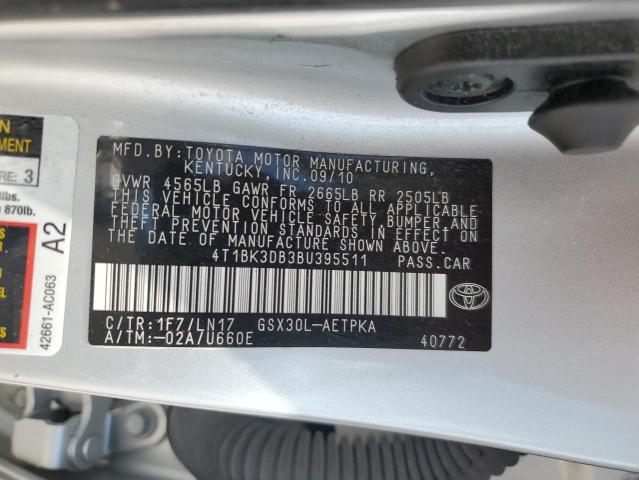 4T1BK3DB3BU395511 - 2011 TOYOTA AVALON BASE SILVER photo 12