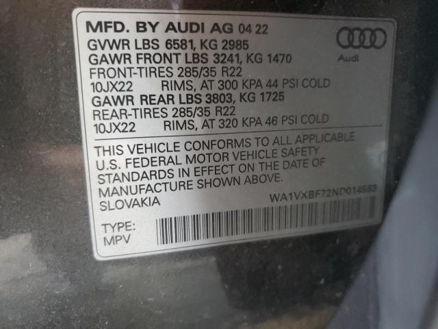 WA1VXBF72ND014963 - 2022 AUDI Q7 PRESTIGE CHARCOAL photo 13