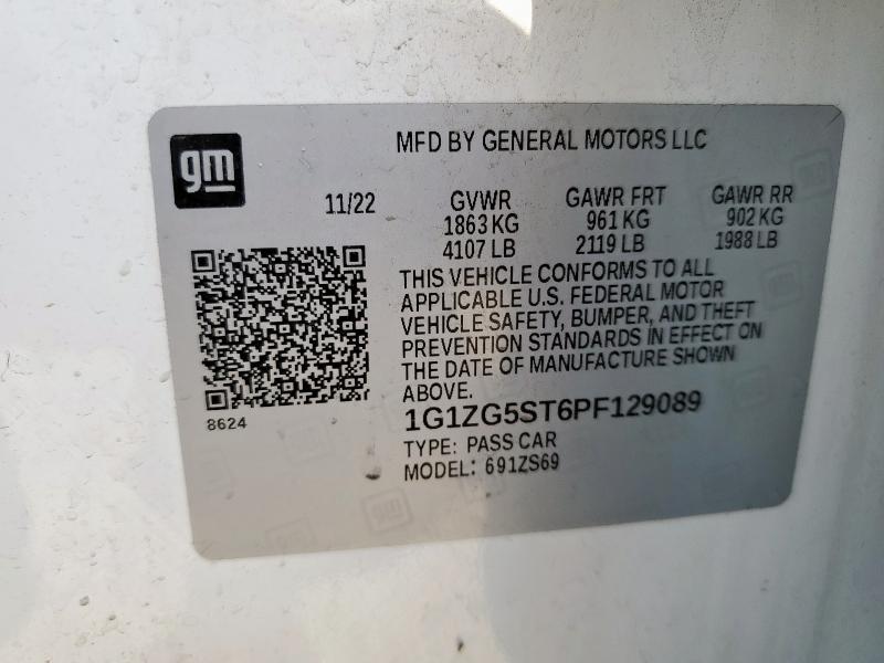 1G1ZG5ST6PF129089 - 2023 CHEVROLET MALIBU RS WHITE photo 13