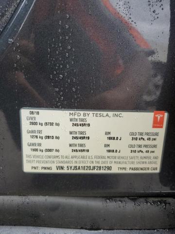 5YJSA1E20JF281290 - 2018 TESLA MODEL S ნაცრისფერი ფოტო 12