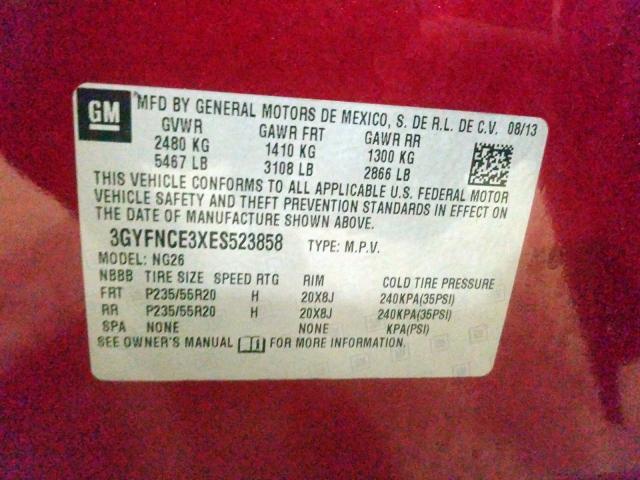 3GYFNCE3XES523858 - 2014 CADILLAC SRX PERFORMANCE COLLECTION  фото 10