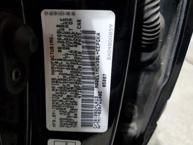 4T1BF30K12U012210 - 2002 TOYOTA CAMRY LE BLACK photo 12