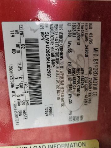 5LMFU28586LJ02981 - 2006 LINCOLN NAVIGATOR წითელი ფოტო 13