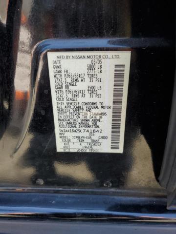 5N1AR18U25C741842 - 2005 NISSAN PATHFINDER LE BLACK photo 13