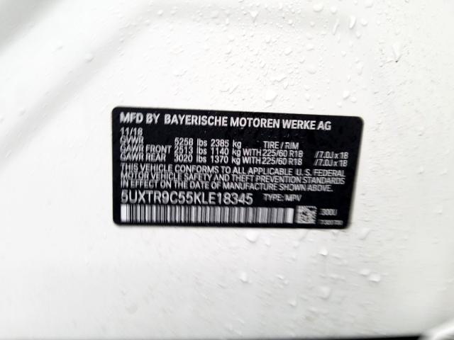 5UXTR9C55KLE18345 - 2019 BMW X3 XDRIVE30I  photo 10