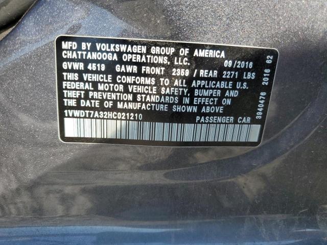 1VWDT7A32HC021210 - 2017 VOLKSWAGEN PASSAT R-LINE Boz foto 12